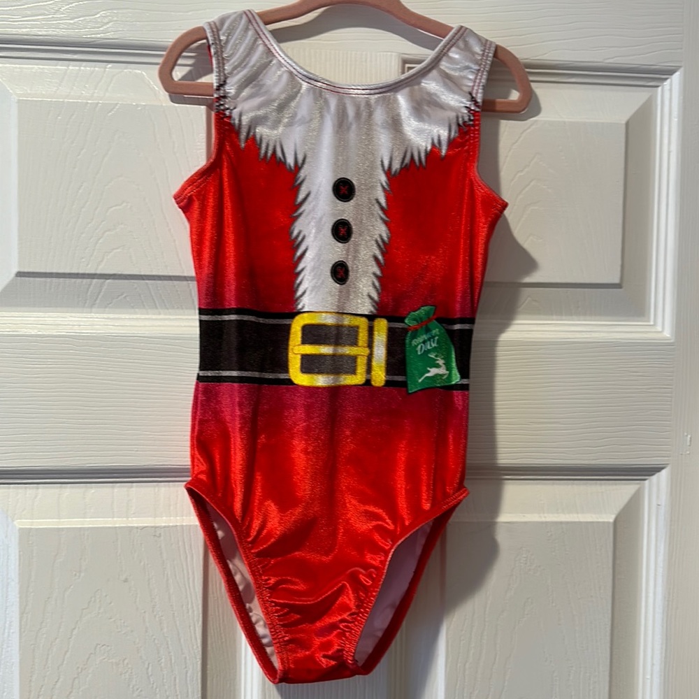 Destira girls spandex leotard, size small Santa print